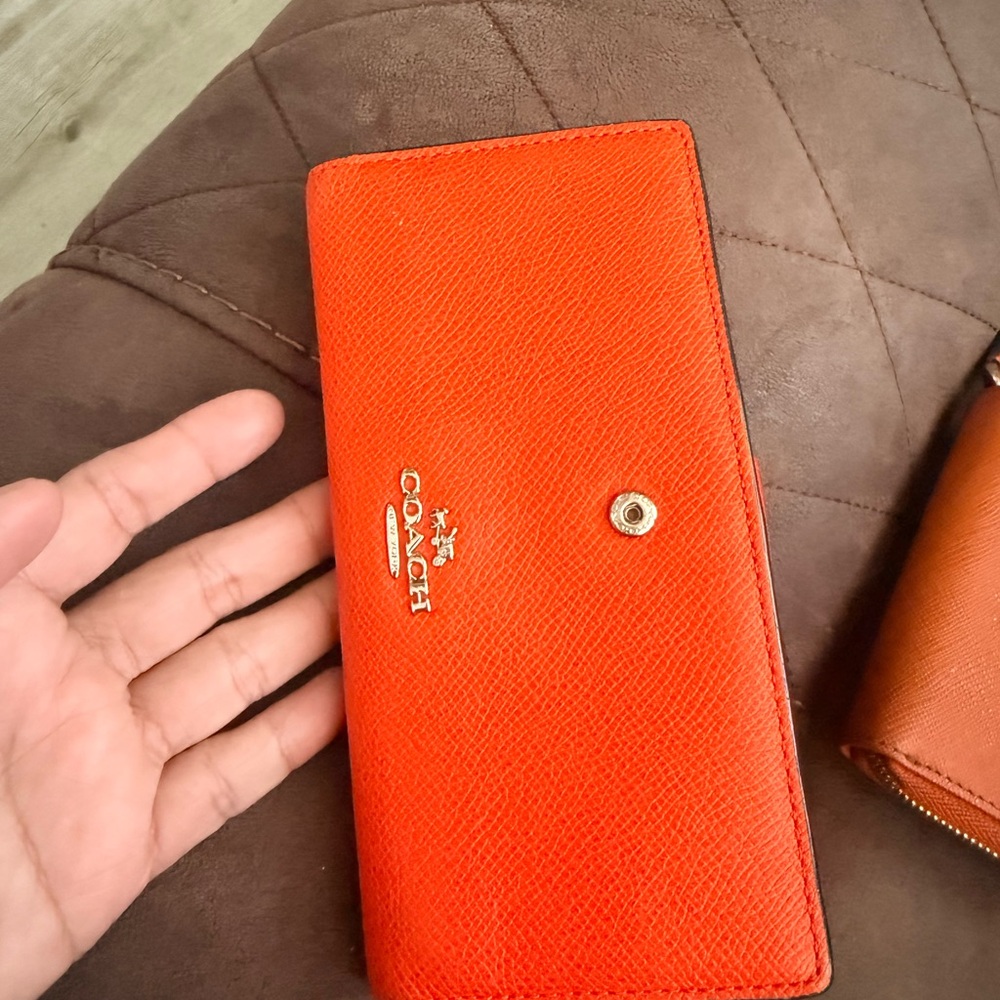 Coach Bright Orange Saffiano Leather Continental Wallet